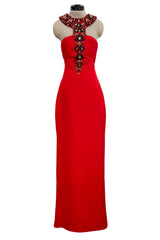 Spring 2008 Oscar de la Renta Red Version of Runway Look 64 Silk Dress w Embelished Collar