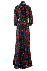 Outstanding Spring 1974 Yves Saint Laurent Floral Print Silk Chiffon Top & Skirt Set