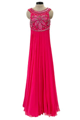 1960s Helen Rose Pink Silk Chiffon Dress w Elabroately Beaded & Sequins Bodice