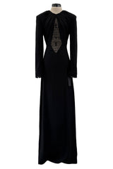 Cruise 2016 Yves Saint Laurent by Hedi Slimane Couture Black Dress w Mesh & Crystal Front