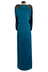 Amazing 1980s Bill Blass Bias Cut Deep Teal Silk Dress w Bead Detailing & Draped Low Back