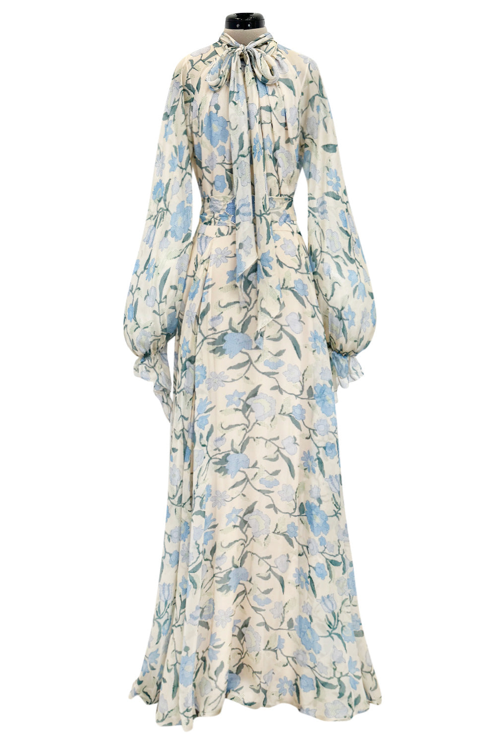 Prettiest Resort 2020 Luisa Beccaria Runway Look 24 Blue & Ivory Silk Chiffon Dress