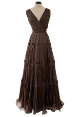 Pretty Spring 2012 Oscar de la Renta Runway Look 46 Brown Silk Chiffon Dress
