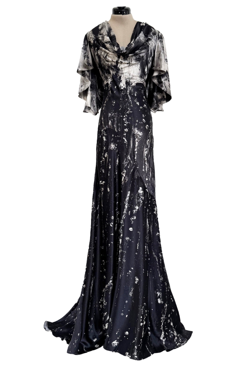 alexander mcqueen evening dresses Outstanding Fall 2010 Gray Scale Print Silk Dress w – Shrimpton Couture HALTER NECKLINE Saira Dress DARK DENIM Sleeveless evening dress in Trouser Inseam:W34 L34