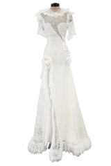 Dreamy Fall 2016 Rodarte Runway Look 40 White Lace, Silk & Net Bias Cut Dress w Hand Done Detailing