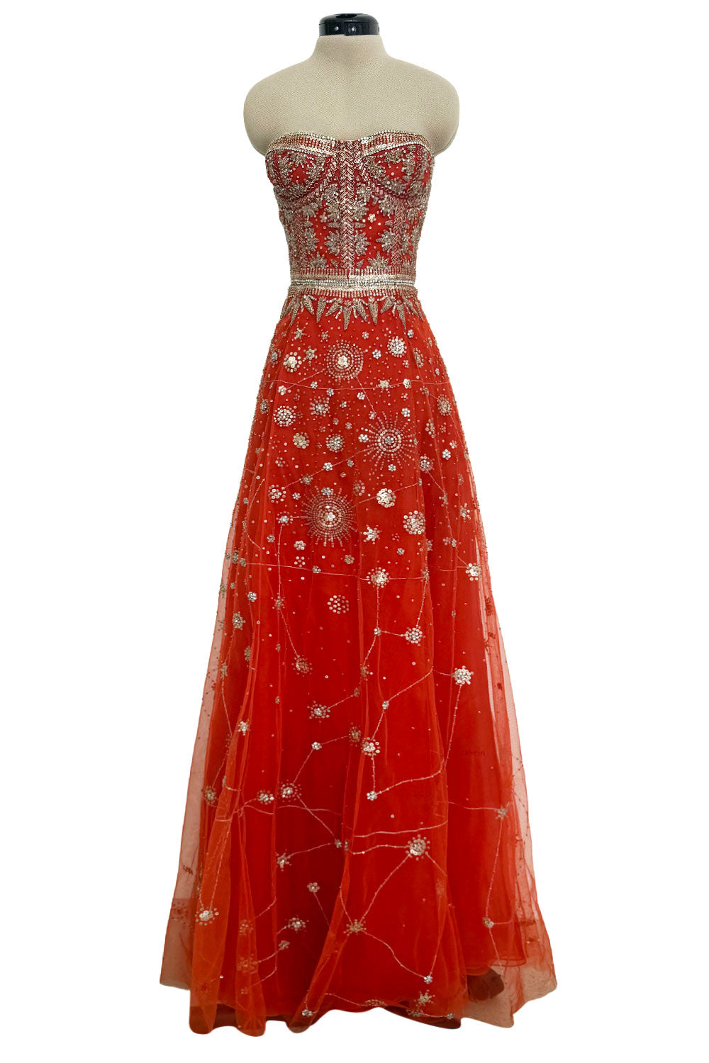 Exquisite 2020 Cucculelli Shaheen Collection 9 Strapless Hand Embroidered Carnelian Constellation Dress