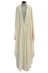 Incredible 1974 Yuki by Gnyuki Torimaru for Rembrandt Ivory Jersey Front Plunge Caftan Dress