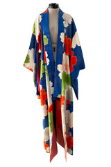 1920s-30s Unlabeled Silk Kimono with Classic Sleeve & Oversized Floral Print