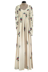 Extraordinary 1973 Ossie Clark & Celia Birtwell Documented Ivory Moss Crepe w Floral
