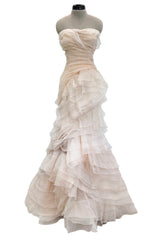 Divine Spring 2017 Carolina Herrera Palest Peach Ivory Silk Organza & Silk Net Strapless Ruffled Wedding Dress