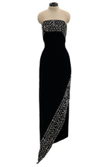 Incredible 1950s Maria Antonelli Roma Rare Alta Moda Couture Velvet Beaded Strapless Dress
