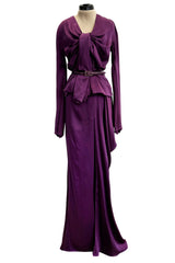 Rare Fall 2007 Christian Dior by John Galliano Runway Look 43 Purple Hammered Silk Top Skirt Dress Set