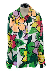 Stunning Spring 1992 Todd Oldham Runway Silk Organza Floral Top w Hand Painted Floral Design