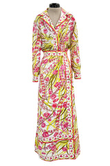 Wonderful 1960s Emilio Pucci Two Piece Cotton & Cotton Voile Pink & Yellow Skirt & Top Set