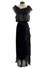 Rare Fall 1978 Yves Saint Laurent Runway Metallic Gold & Black Ruffle Top & Wrap Skirt Set