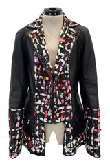 Fantastic Spring 2011 Chanel by Karl Lagerfeld Runway Look 48 Leather Jacket w Floral Silk Detailing
