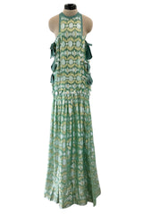 Outstanding Spring 2014 Lanvin by Alber Elbaz Runway Metallic Green & Gold Dress w Ribbon Detailing