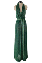 Phenomenal & Rare 1979 Halston Couture Andy Warhol Filmed Green Beaded Halter Dress w Open Back