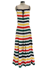 Spring 1977 Christian Dior by Marc Bohan Runway Documented White Silk & Multi Coloured Stripe Dress