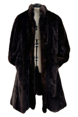 1980s-90s Yves Saint Laurent Dark Brown Mink Swing Car Coat Jacket w Pockets