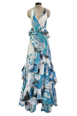 Resort 2011 Emilio Pucci by Peter Dundas Deliberately Faded & Lightly Tie Dyed Feather Light Silk Cotton Blue Print Dress