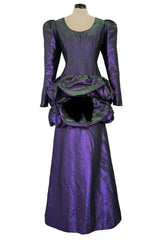 Fall 1987 Ady Couture Lausanne for Givenchy Iridescent Purple Metallic Dress w Velvet Bow