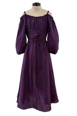 Sweetest Recent Christian Dior Deep Blue Silk Dress w Scattered Red Heart Print & Balloon Sleeves