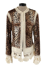 Gorgeous Fall 2005 Christian Dior by John Galliano Leopard Print Goat Skin Jacket w Crochet Detail