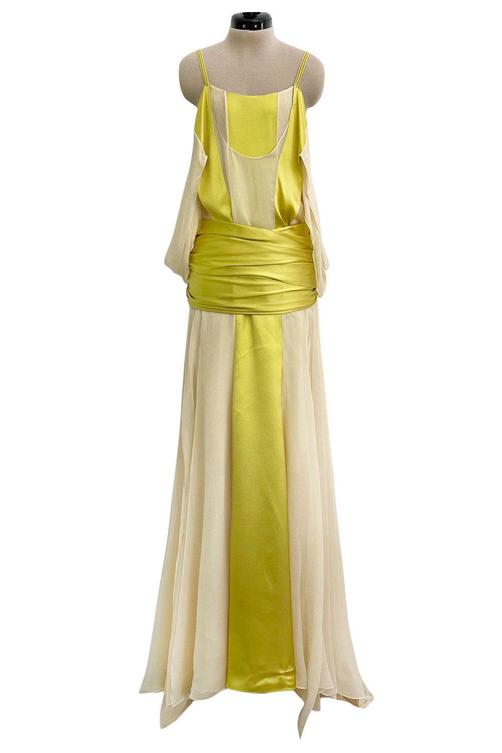 Yves saint laurent evening dress of bright pink and lemon yellow silk crepe sale