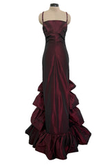 Gorgeous Fall 2005 Original Valentino Runway Look 67 Deep Oxblood Silk Dress w Tiered Ruffle Skirting