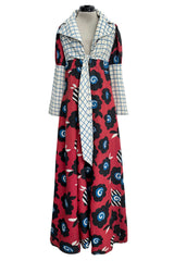 Rare 1969 Ossie Clark Documented Wide Leg Pant & Tie Front Overcoat Set w Celia Birtwell Print
