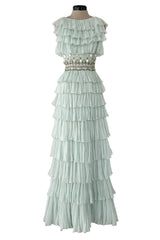Spectacular Cruise 2009 Christian Dior by John Galliano Soft Pastel Blue-Green Ruffle Dress w Beading