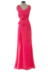 2010s Valentino by Pierpaolo Piccioli & Maria Grazia Chiuri Coral Silk Chiffon Bow Dress w Shawl