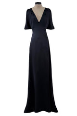 Fabulous 2010 Alexander McQueen Bias Cut Liquid Black Silk Dress w Amazing Wide Loop Sleeves