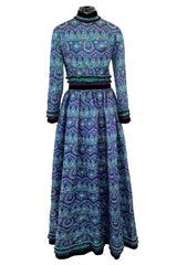Gorgeous 1960s Unlabeled Metallic Blue Turquoise & Purple Beaded Dress