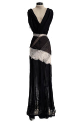 Ethereal Spring 2011 Nina Ricci by Peter Copping Black Silk Chiffon & Ivory Lace Plunge Dress
