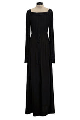 Fall 1974 Yves Saint Laurent Runway & Ad Campaign Black Silk Jersey Dress w Cord Detailing
