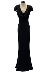 2011 Alexander McQueen Sculpted Bias Cut Black Silk Dress w Front Scoop
