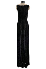 Extraordinary 2006 John Anthony Couture Black Hand Beaded Runway Dress w Bib Front & No Back