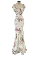Outstanding Fall 2001 John Galliano Runway Look 41 Bias Cut Silk Chiffon Dress w Romantic Floral Print