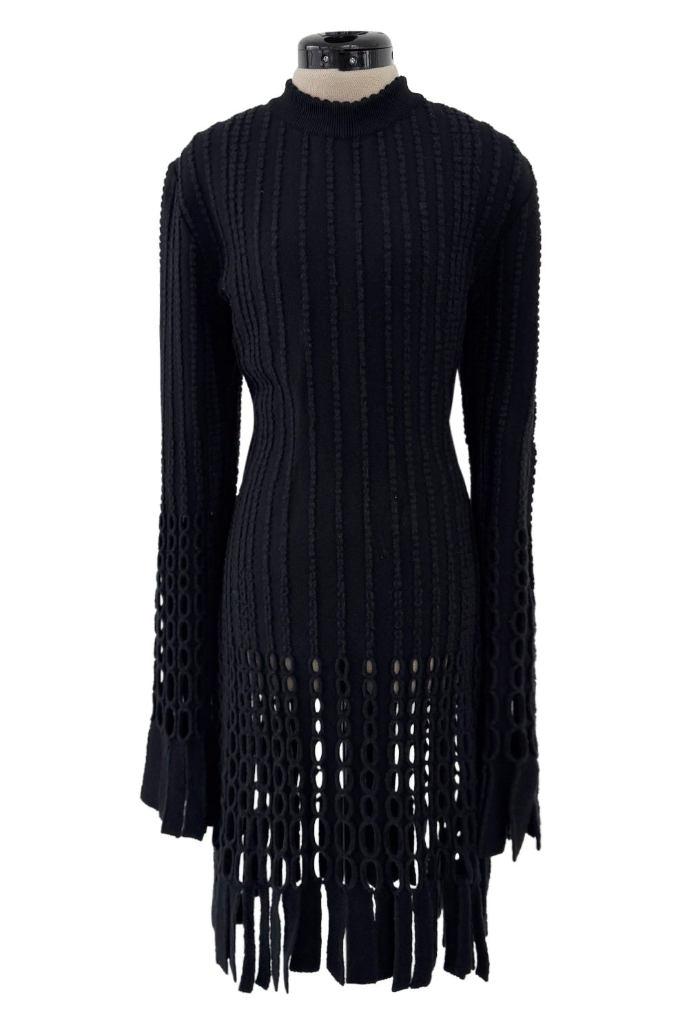 Important & Rare Fall 1993 Azzadine Alaia Black Ribed Knit Laser Cut O Shrimpton Couture Important & Rare Fall 1993 Azzadine Alaia Black Ribed Knit Laser Cut O Shrimpton Couture