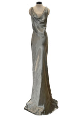 Fall 2007 Alexander McQueen Muted Metallic Silk Bias Cut Dress w Back Drape