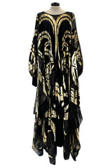 Extraordinary Fall 1992 Paco Rabanne Haute Couture Runway Sample Look 31 Metallic Gold & Black Silk Caftan Dress