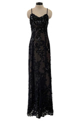 Incredible 1970s Christian Dior by Marc Bohan Demi-Couture Elaborately Beaded Black Lace Net Dress