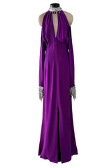 Rare Fall 2001 Thierry Mugler Runway Purple Silk Crepe Dress w the Most Incredible Open Cuts Outs