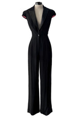 Spring 2008 Alexander McQueen "La Dame Bleue" Black Jumpsuit w Pink Inner Shoulder Detail