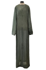 Prettiest Fall 1981 John Anthony Couture Moss Green Silk Chiffon Dress w Hand Beaded Detailing