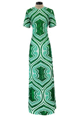 Magnificent Spring 2022 Etro Runwy Look 38 Fully Sequinned Green Silk Chiffon Full Length Dress