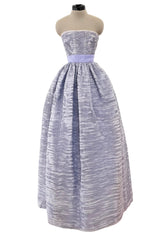 Elegant Late 1950s Sybil Connolly Couture Pale Lavender Pleated Linen Strapless Dress w Shawl