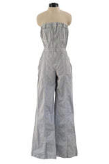 Amazing Unlabeled Vintage Starpless Grey Cotton Canvas Jumpsuit w Top Stitching & Pockets